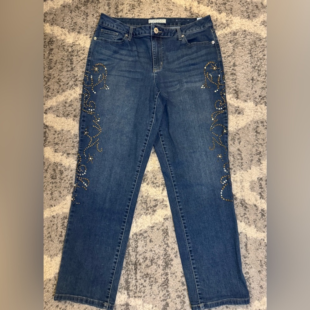 Embellished Denim Ankle Jeans